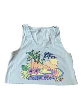 CottonOn Blue Graphic Ribbed Tank Cropped Size L